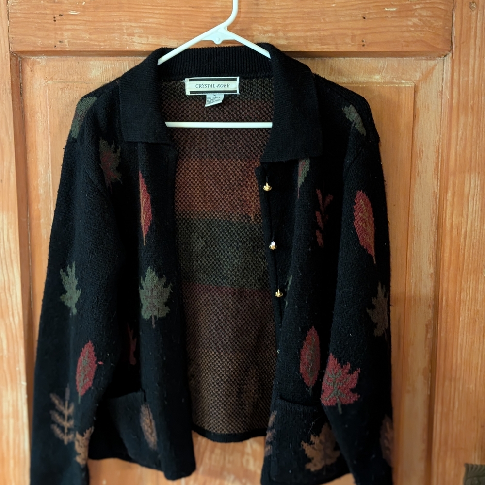 Women's Black Leaf Pattern Jacket